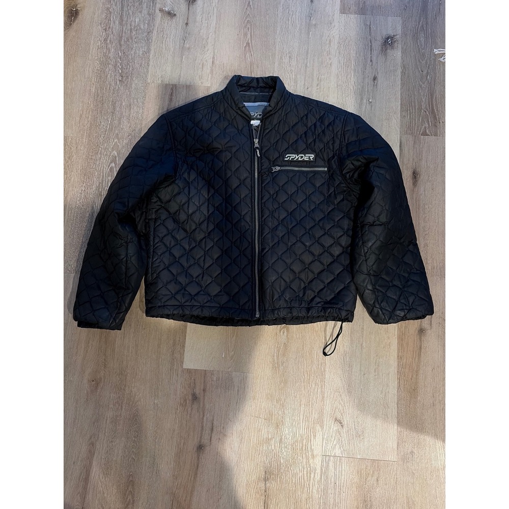 Spyder Mens Quilted Puffer Jacket Black Full Zip Mock Neck Logo Size Medium